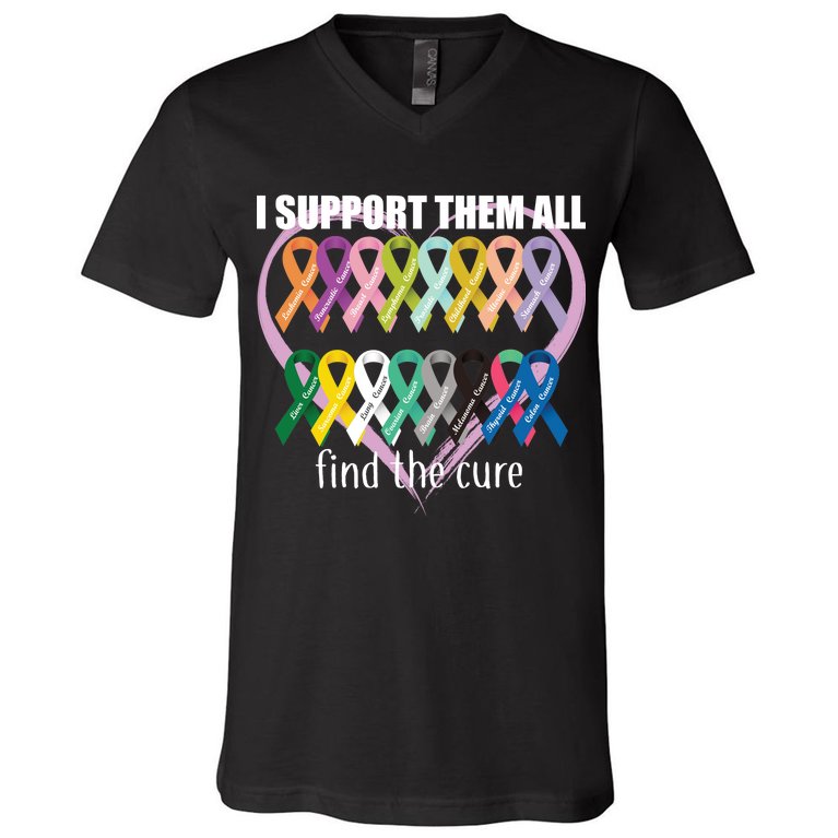 I Support Them All Find A Cure Cancer Awareness V-Neck T-Shirt