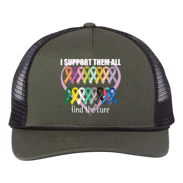 I Support Them All Find A Cure Cancer Awareness Retro Rope Trucker Hat Cap