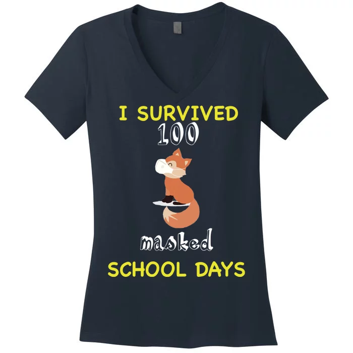 I Survived 100 Masked School Days Women's V-Neck T-Shirt