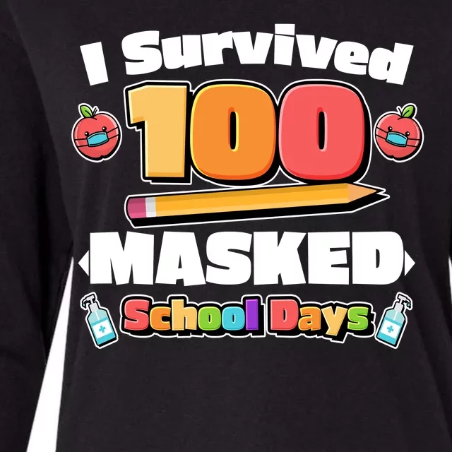 I Survived 100 Masked School Days Pandemic Learning Womens Cotton Relaxed Long Sleeve T-Shirt