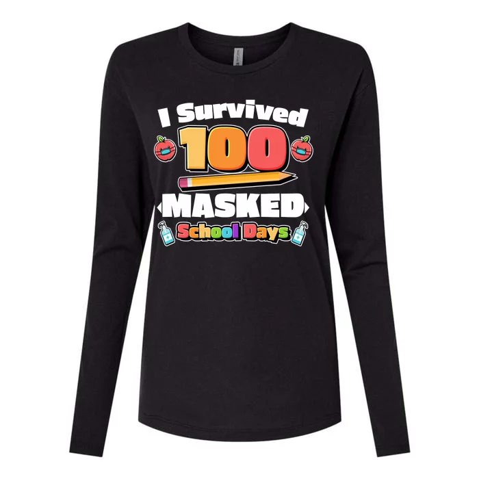 I Survived 100 Masked School Days Pandemic Learning Womens Cotton Relaxed Long Sleeve T-Shirt