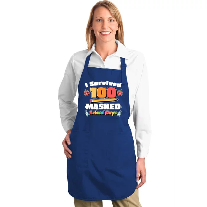 I Survived 100 Masked School Days Pandemic Learning Full-Length Apron With Pocket