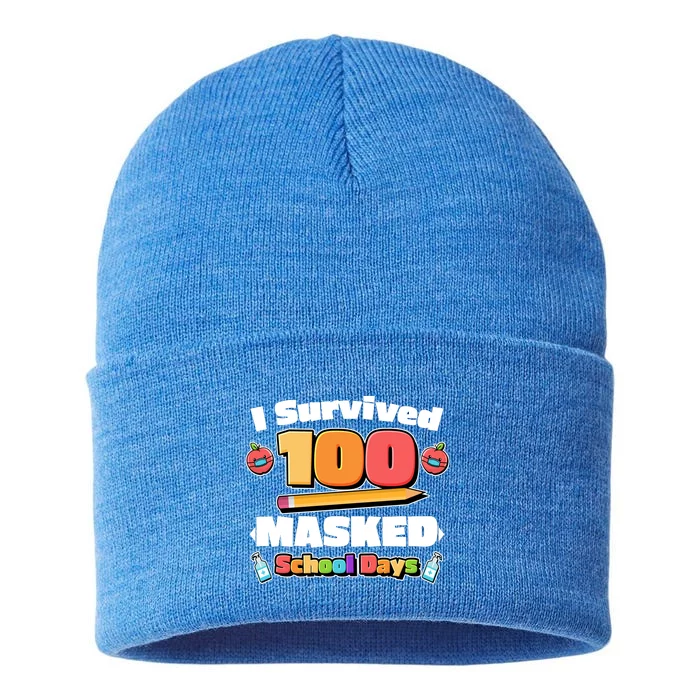 I Survived 100 Masked School Days Pandemic Learning Sustainable Knit Beanie