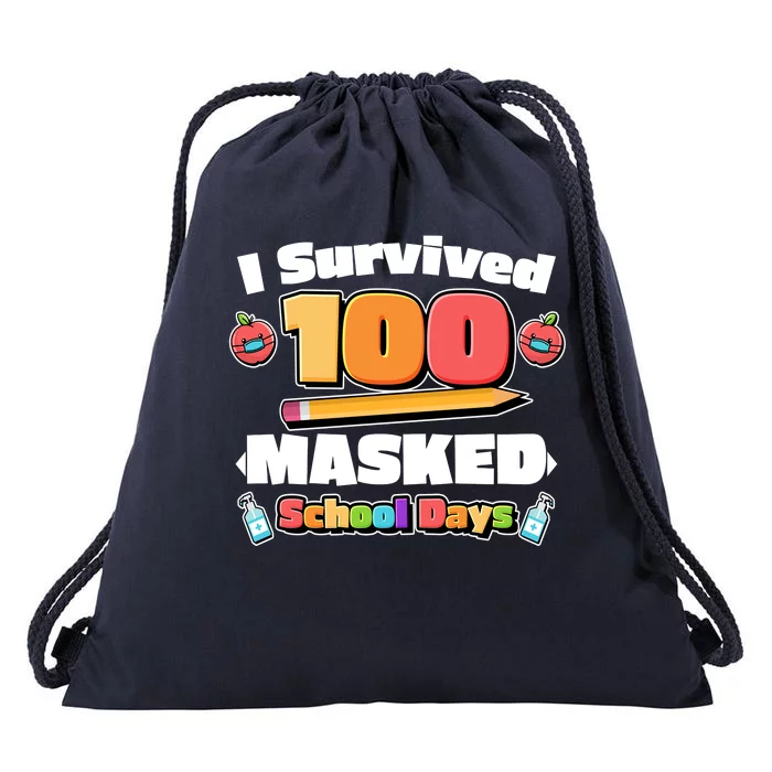 I Survived 100 Masked School Days Pandemic Learning Drawstring Bag