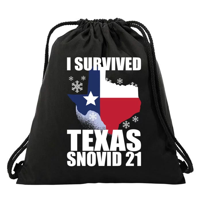 I Survived Texas Snow Storm Blizzard Snovid 21 Drawstring Bag