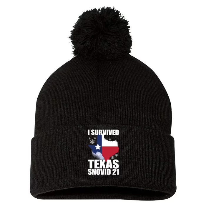 I Survived Texas Snow Storm Blizzard Snovid 21 Pom Pom 12in Knit Beanie