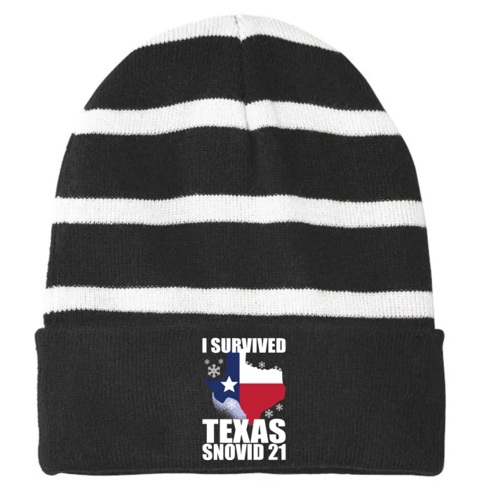 I Survived Texas Snow Storm Blizzard Snovid 21 Striped Beanie with Solid Band