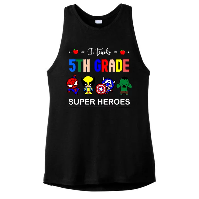 I Teach 5th Grade Superheroes Ladies Tri-Blend Wicking Tank