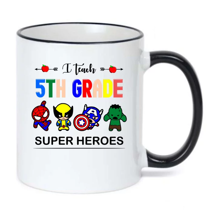 I Teach 5th Grade Superheroes Black Color Changing Mug