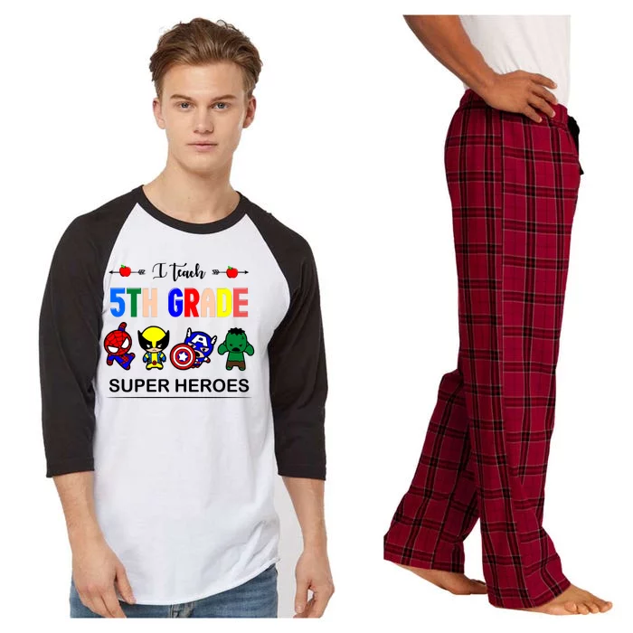 I Teach 5th Grade Superheroes Raglan Sleeve Pajama Set