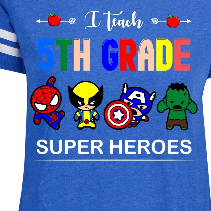 I Teach 5th Grade Superheroes Enza Ladies Jersey Football T-Shirt