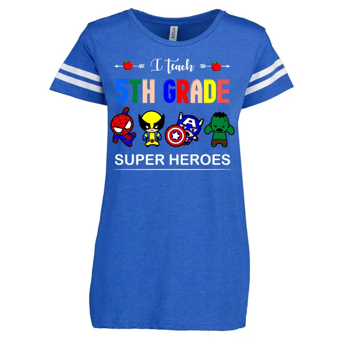 I Teach 5th Grade Superheroes Enza Ladies Jersey Football T-Shirt