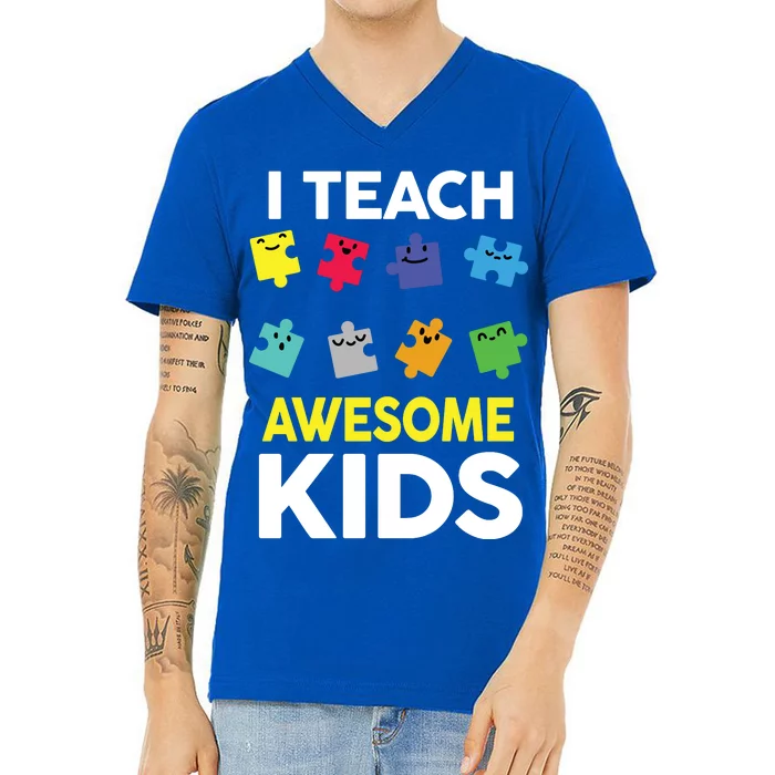 I Teach Awesome Kids V-Neck T-Shirt