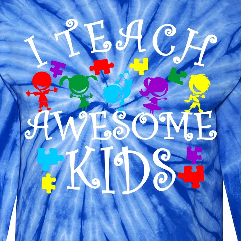 I Teach Awesome Kids Autism Awareness Teacher Tie-Dye Long Sleeve Shirt