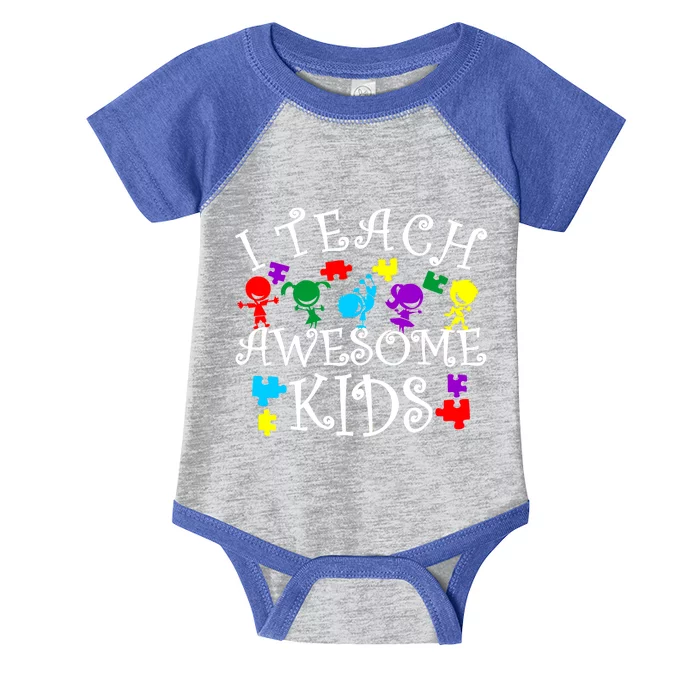 I Teach Awesome Kids Autism Awareness Teacher Infant Baby Jersey Bodysuit