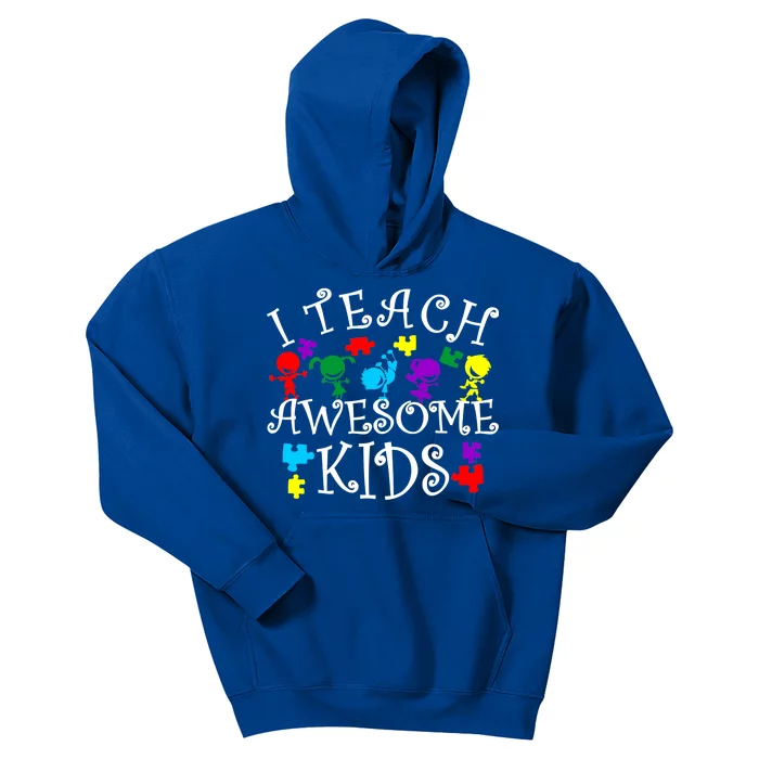 I Teach Awesome Kids Autism Awareness Teacher Kids Hoodie