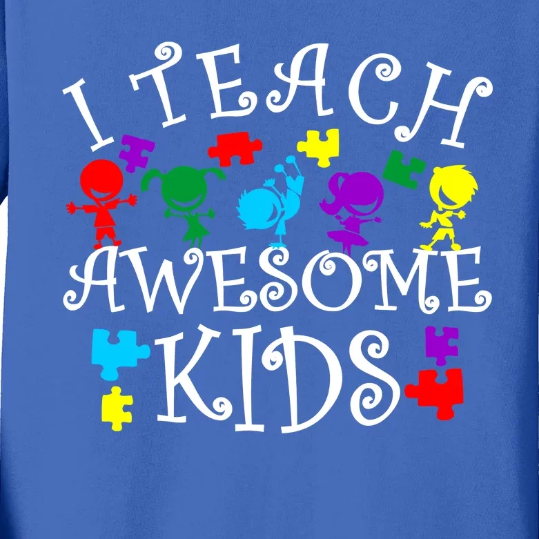 I Teach Awesome Kids Autism Awareness Teacher Kids Long Sleeve Shirt