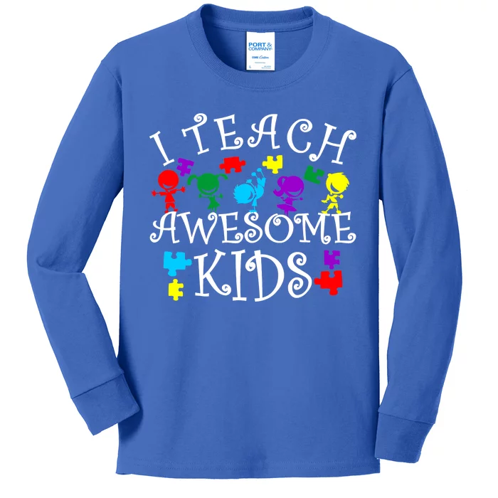 I Teach Awesome Kids Autism Awareness Teacher Kids Long Sleeve Shirt