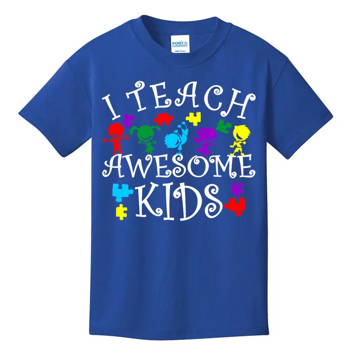 I Teach Awesome Kids Autism Awareness Teacher Kids T-Shirt