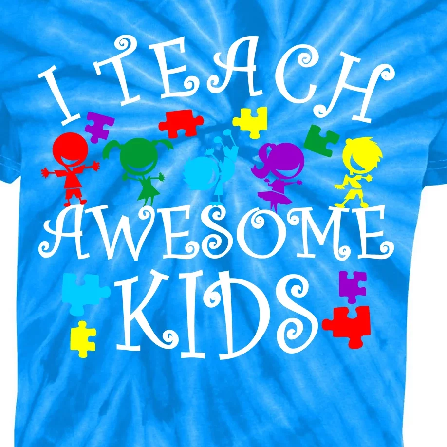 I Teach Awesome Kids Autism Awareness Teacher Kids Tie-Dye T-Shirt