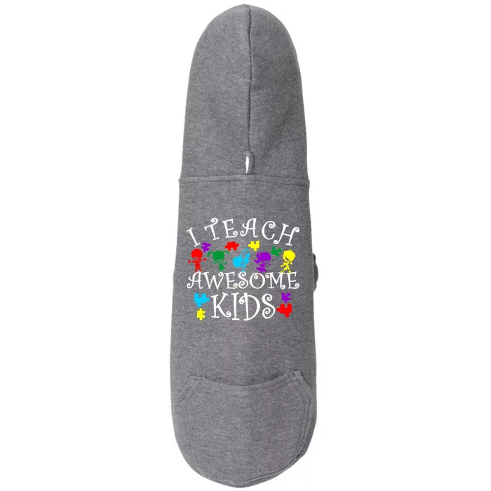 I Teach Awesome Kids Autism Awareness Teacher Doggie 3-End Fleece Hoodie