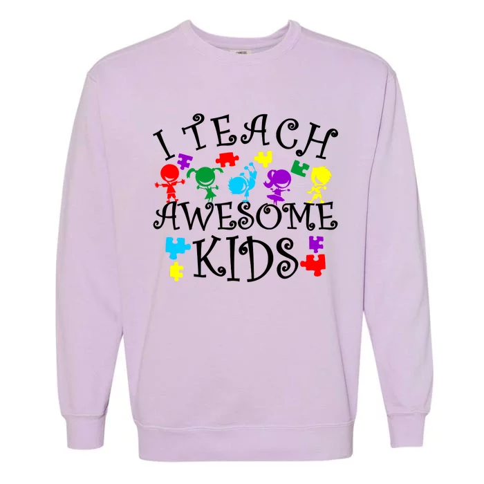 I Teach Awesome Kids Autism Awareness Teacher Garment-Dyed Sweatshirt