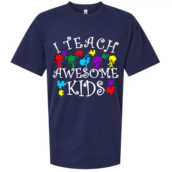 I Teach Awesome Kids Autism Awareness Teacher Sueded Cloud Jersey T-Shirt