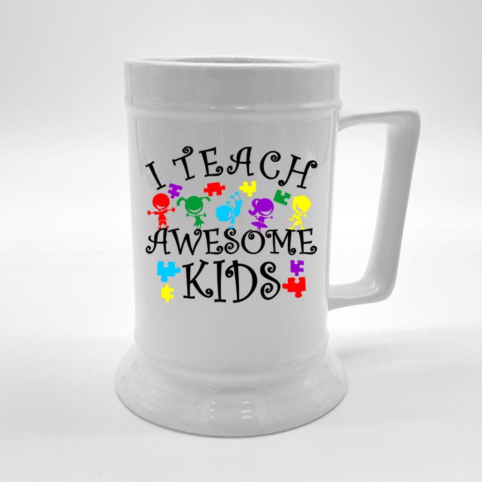 I Teach Awesome Kids Autism Awareness Teacher Front & Back Beer Stein