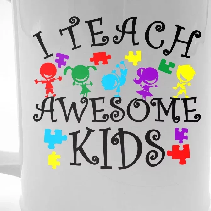 I Teach Awesome Kids Autism Awareness Teacher Front & Back Beer Stein