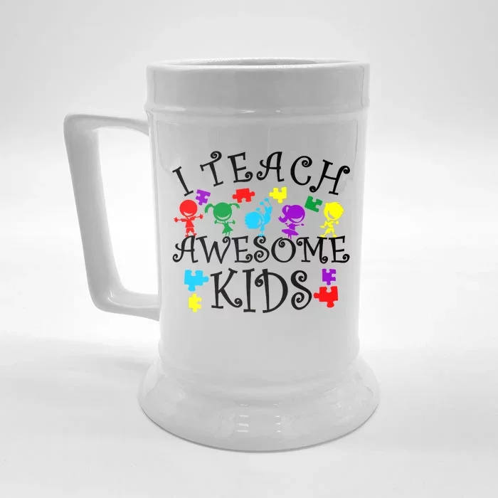 I Teach Awesome Kids Autism Awareness Teacher Front & Back Beer Stein