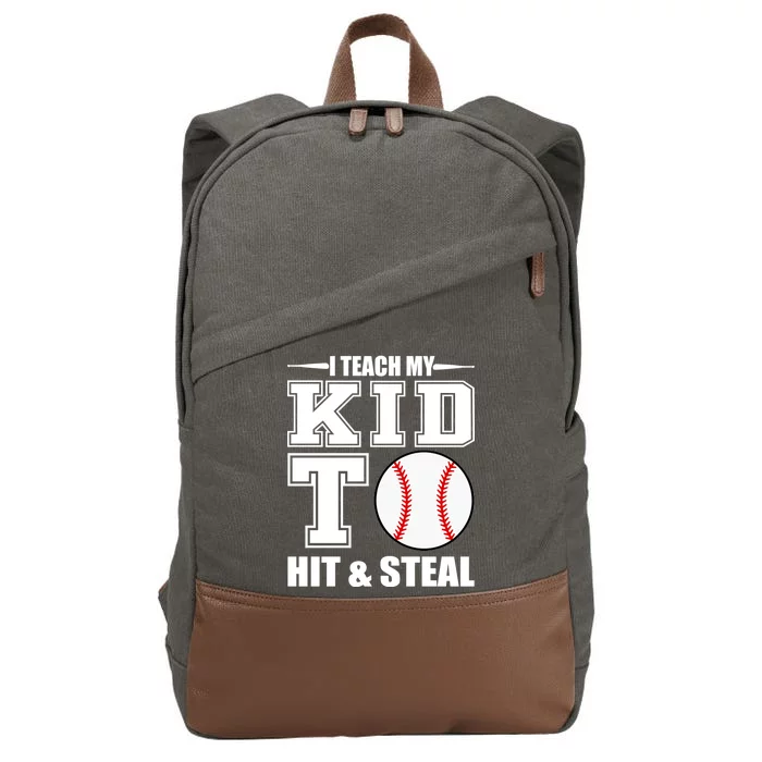 I Teach My Kid To Hit & Steal Baseball Cotton Canvas Backpack