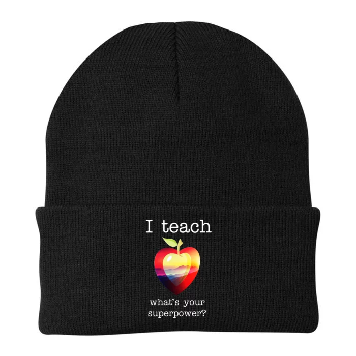 I Teach What's Your Superpower? Teachers Apple Knit Cap Winter Beanie