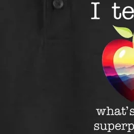 I Teach What's Your Superpower? Teachers Apple Dry Zone Grid Performance Polo