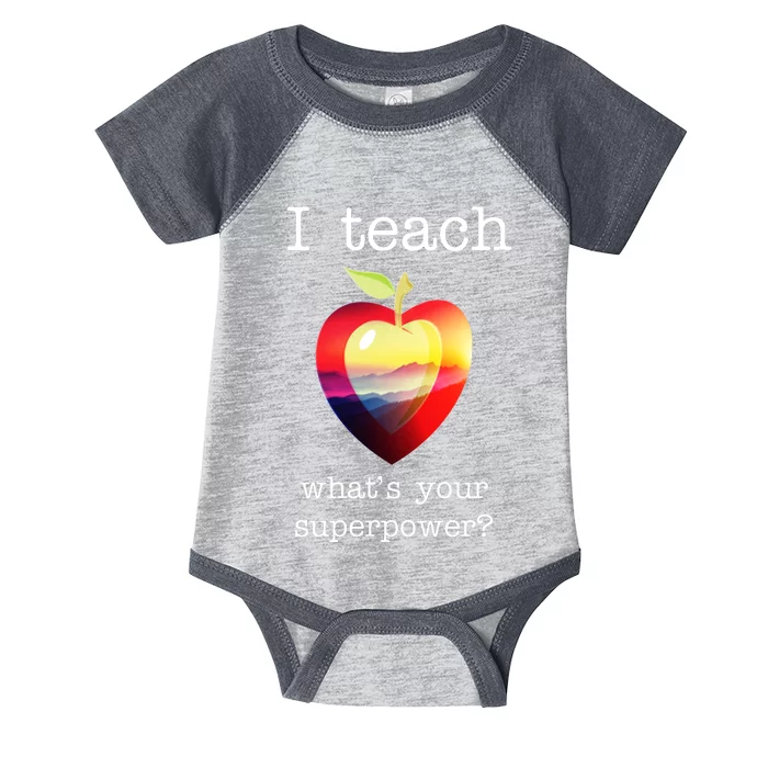 I Teach What's Your Superpower? Teachers Apple Infant Baby Jersey Bodysuit