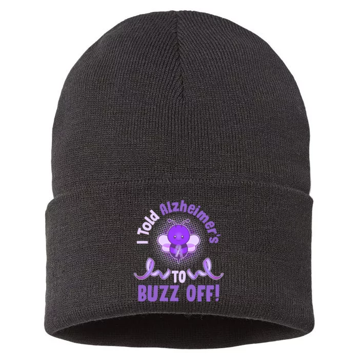 I Told Alzheimer's To Buzz Off Purple Ribbon Bee Sustainable Knit Beanie