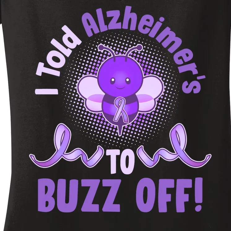 I Told Alzheimer's To Buzz Off Purple Ribbon Bee Women's V-Neck T-Shirt