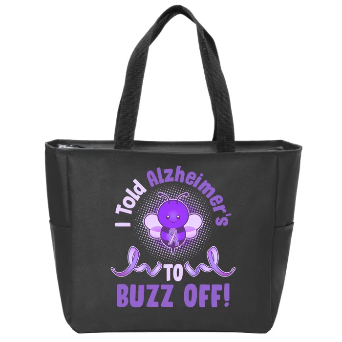 I Told Alzheimer's To Buzz Off Purple Ribbon Bee Zip Tote Bag