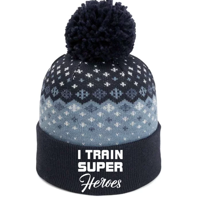 I Train Super Heroes The Baniff Cuffed Pom Beanie