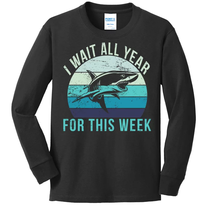 I Wait All Year For This Week Shark Kids Long Sleeve Shirt