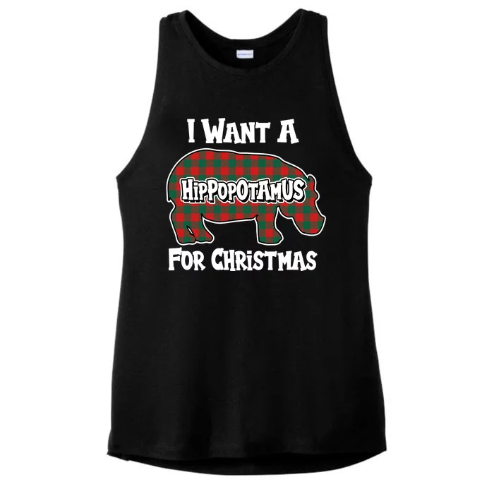 I Want A Hippopotamus For Christmas Buffalo Plaid Hippo Ladies Tri-Blend Wicking Tank