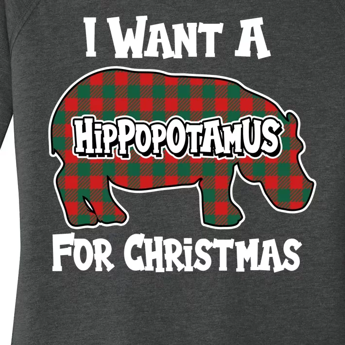 I Want A Hippopotamus For Christmas Buffalo Plaid Hippo Women's Perfect Tri Tunic Long Sleeve Shirt