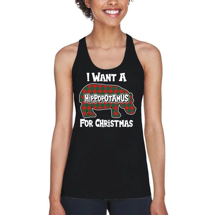 I Want A Hippopotamus For Christmas Buffalo Plaid Hippo Women's Racerback Tank