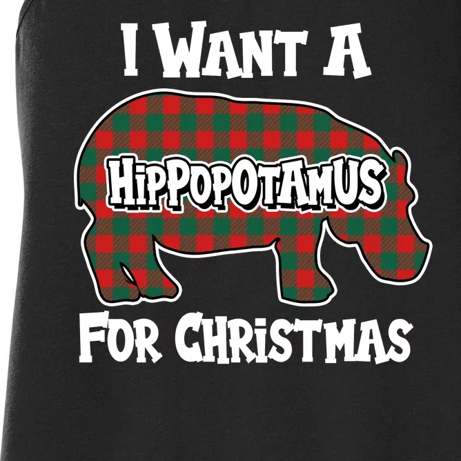 I Want A Hippopotamus For Christmas Buffalo Plaid Hippo Women's Racerback Tank