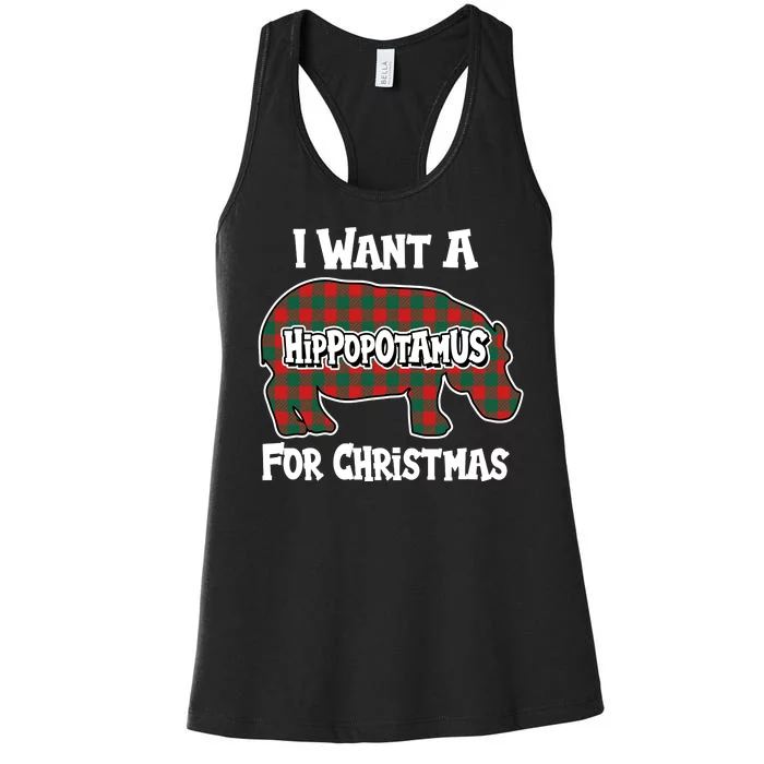 I Want A Hippopotamus For Christmas Buffalo Plaid Hippo Women's Racerback Tank