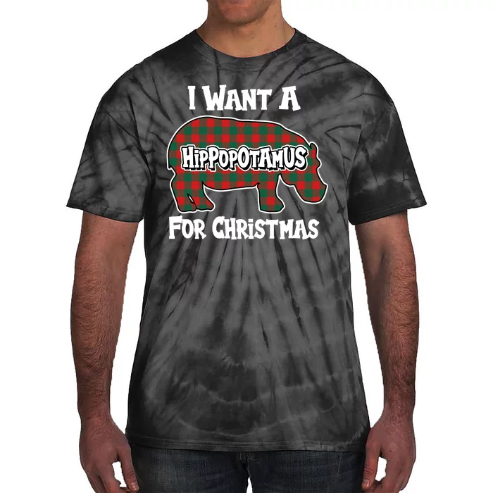 I Want A Hippopotamus For Christmas Buffalo Plaid Hippo Tie-Dye T-Shirt