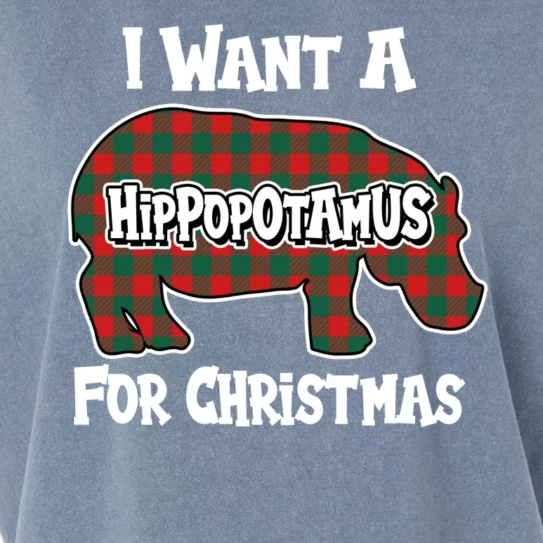 I Want A Hippopotamus For Christmas Buffalo Plaid Hippo Garment-Dyed Women's Muscle Tee