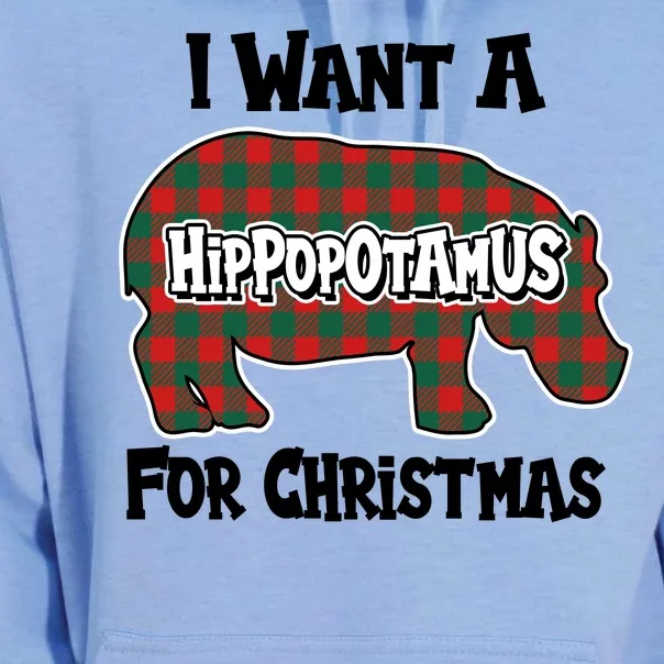 I Want A Hippopotamus For Christmas Buffalo Plaid Hippo Unisex Surf Hoodie