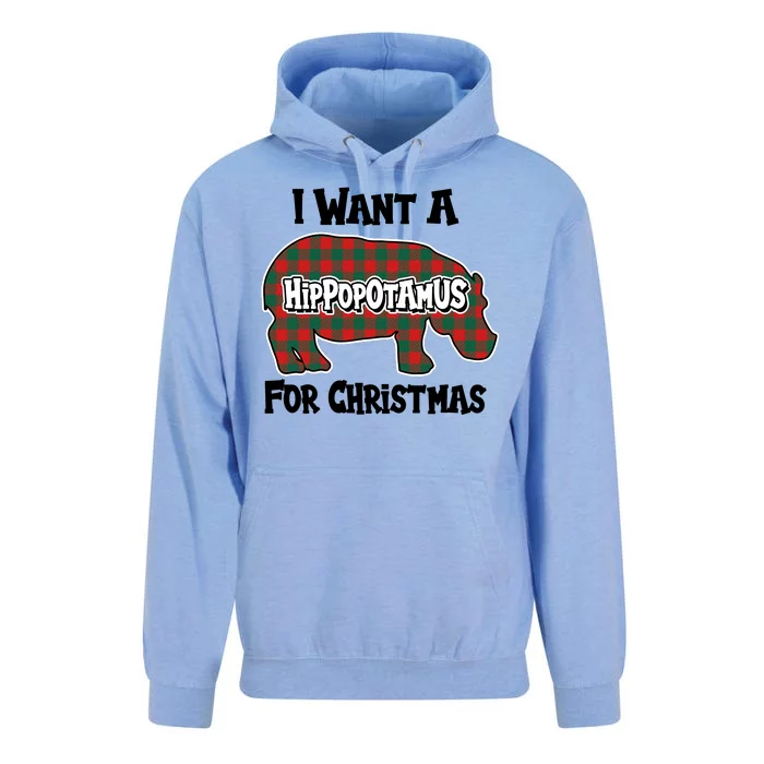 I Want A Hippopotamus For Christmas Buffalo Plaid Hippo Unisex Surf Hoodie