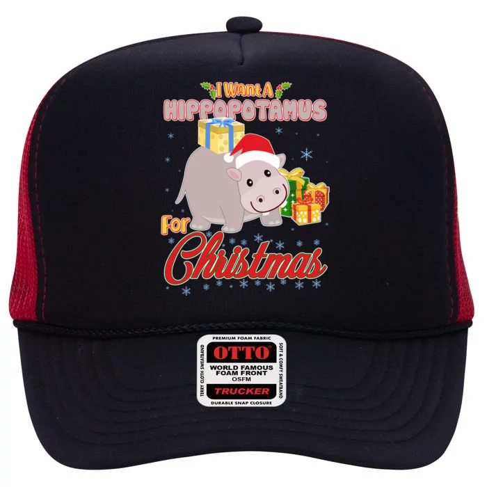 I Want A Hippopotamus for Christmas Classic Song High Crown Mesh Trucker Hat