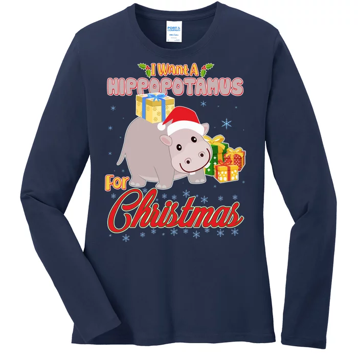 I Want A Hippopotamus for Christmas Classic Song Ladies Long Sleeve Shirt